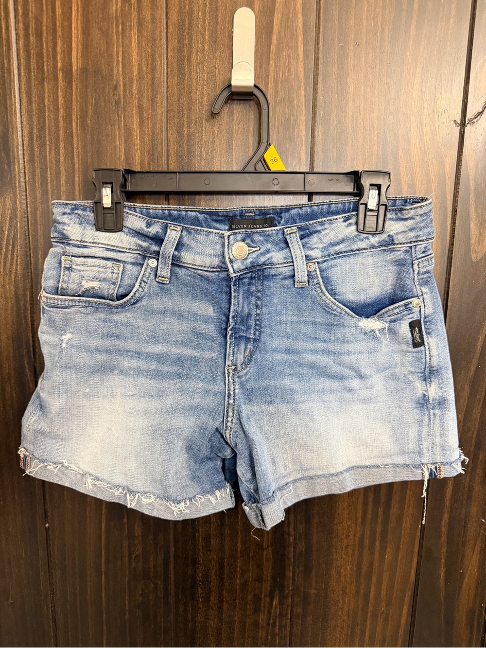 Silver Jeans Light Wash Frayed Hem Denim Shorts- Suki Shorts-Size:27